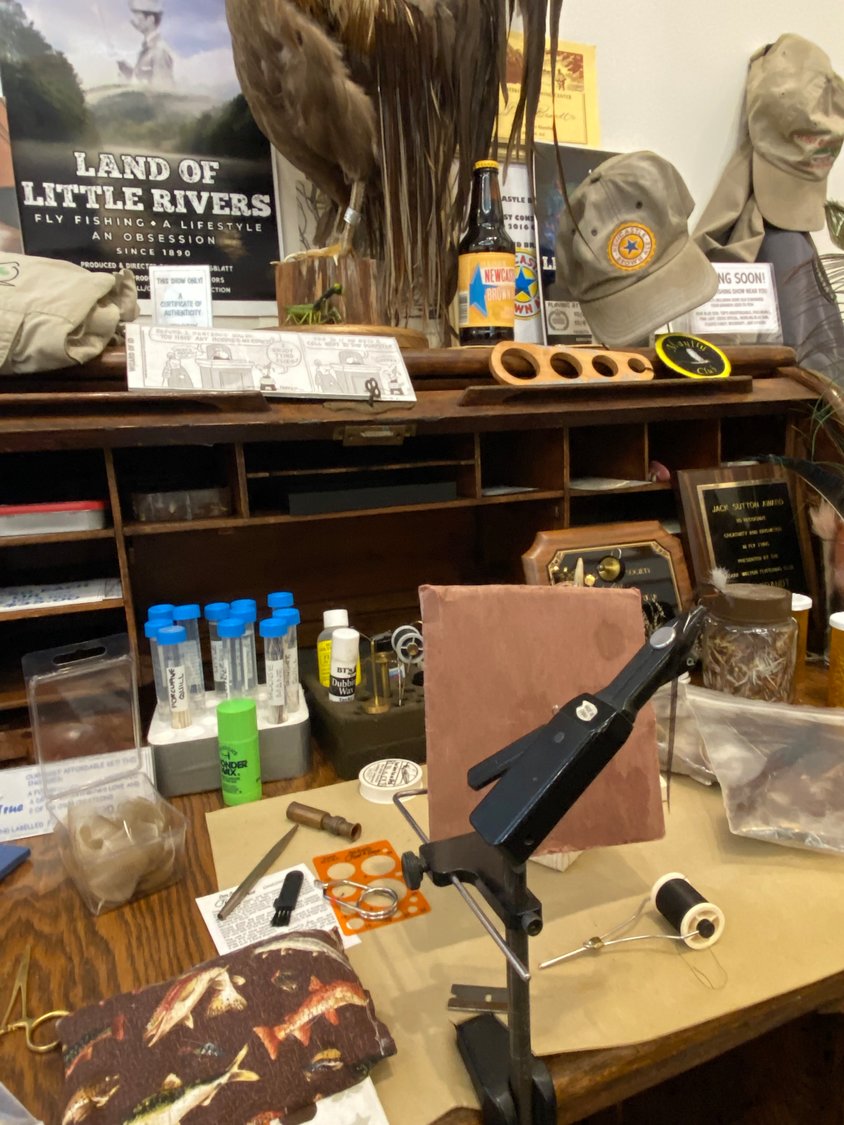 The fly tying desk owned by Dave Brandt, a legendary conservationist and fly tyer. Brandt died in 2020.